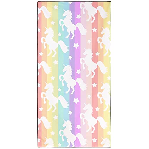Violetpos Schnell Trocknende und Leichte Strand Handtücher Strandtuch groß 90x180 cm Schnelltrocknendes Mikrofaser Bedrucktes mit Regenbogenstreifen Sterne Einhörner von Violetpos