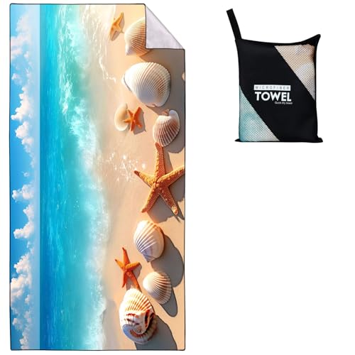 Violetpos Seestern Shell Strandtuch 90x180 cm Schnell Trocknende Badetuch Sandfrei Handtuch Strandhandtuch Strandtücher Groß Badehandtuch Tragbares Handtücher Leichtes und Dünnes Blau Ozean Strand von Violetpos