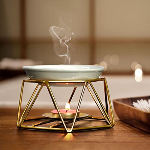 Violetpos Stilvoll Romantisch Ceramic Aroma Lamp Aroma Diffuser Tealight Candle Holder Oil Burner-Gold von Violetpos