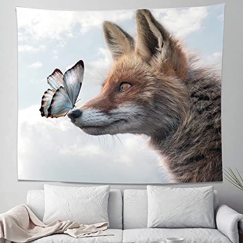 Violetpos Tapisserie Der Wandbehang Fuchs Wolf Schmetterling Tier Home Decor Wandbehang Wandteppiche Wandkunst für Zimmer 148x200cm H/W von Violetpos