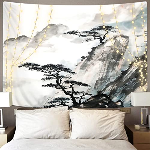 Violetpos Tapisserie Der Wandbehang Japanische Asiatische Chinesische Landschaft Bergbäume Home Decor Wandbehang Wandteppiche Wandkunst für Zimmer 148x200cm H/W von Violetpos