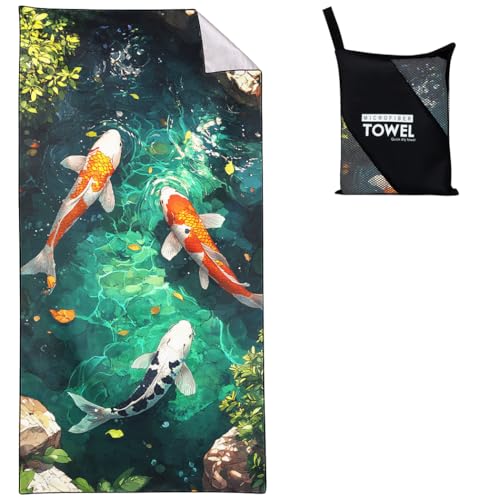Violetpos Teich Koi Strandtuch 90x180 cm Schnell Trocknende Badetuch Sandfrei Handtuch Strandhandtuch Strandtücher Groß Badehandtuch Tragbares Handtücher Leichtes und Dünnes von Violetpos
