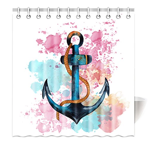 Violetpos Top Qualität Anti-Schimmel Duschvorhang Digitaldruck für Badezimmer Badvorhänge Aquarell Anker Hanfseil Rosa Blau 160 x 180 cm Violetpos Top Qualität Anti-Schimmel Duschvorhang Digitaldruck für Badezimmer Badvorhänge Aquarell Anker Hanfseil Rosa Blau 160 x 180 cm von Violetpos
