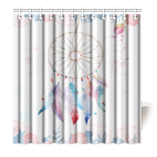 Violetpos Top Qualität Anti-Schimmel Duschvorhang Digitaldruck für Badezimmer Badvorhänge Rosa Traumfänger Feder Rose Dreamcatcher 180 x 200 cm von Violetpos