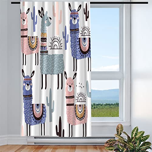 Violetpos Vorhänge Gardinen für Wohnzimmer Schlafzimmer 1 Stück Cartoon Tiere Bunte Lama Kaktus 135x225cm W/H von Violetpos