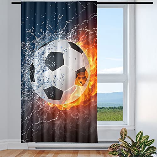 Violetpos Vorhänge Gardinen für Wohnzimmer Schlafzimmer 1 Stück Fußball Flamme Feuer 117x138cm W/H von Violetpos