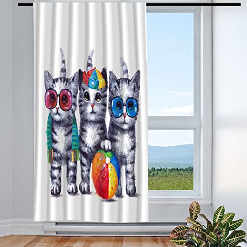 Violetpos Vorhänge Gardinen für Wohnzimmer Schlafzimmer 1 Stück Kleiner Lustiger Kitty Basketball 117x138cm W/H von Violetpos