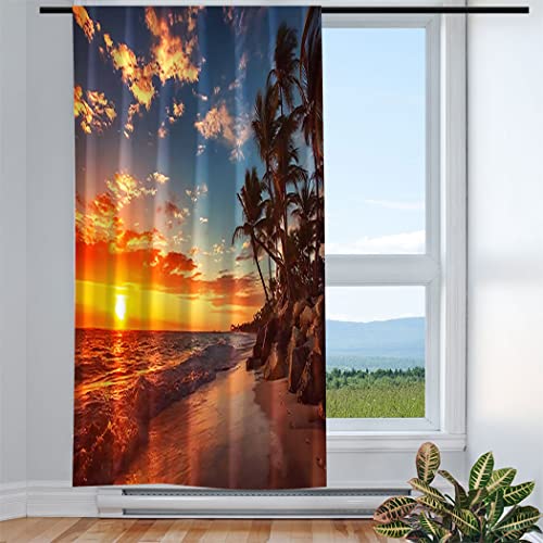 Violetpos Vorhänge Gardinen für Wohnzimmer Schlafzimmer 1 Stück Palme Sonnenaufgang Sonnenuntergang Himmel 135x175cm W/H von Violetpos