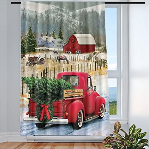 Violetpos Vorhänge Gardinen für Wohnzimmer Schlafzimmer 1 Stück Rotes Auto Bauernhof Weihnachten 117x138cm W/H von Violetpos