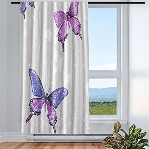 Violetpos Vorhänge Gardinen für Wohnzimmer Schlafzimmer 1 Stück Schmetterling Lila Schmetterlinge Auf Grau 117x138cm W/H von Violetpos