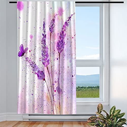 Violetpos Vorhänge Gardinen für Wohnzimmer Schlafzimmer 1 Stück Schmetterling Mit Lila Blume 135x175cm W/H von Violetpos