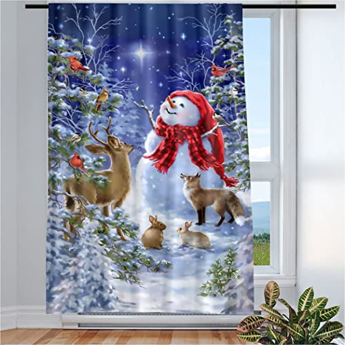 Violetpos Vorhänge Gardinen für Wohnzimmer Schlafzimmer 1 Stück Schneemann REH Fuchs Wald 135x225cm W/H von Violetpos