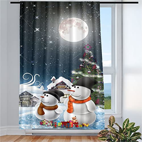 Violetpos Vorhänge Gardinen für Wohnzimmer Schlafzimmer 1 Stück Schneemann im Mondschein Weihnachten 117x138cm W/H von Violetpos