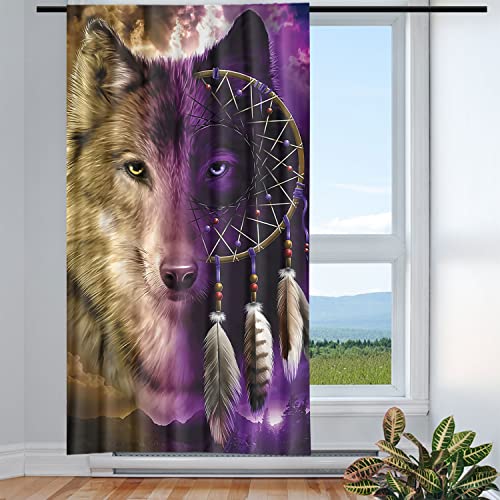 Violetpos Vorhänge Gardinen für Wohnzimmer Schlafzimmer 1 Stück Wolf Traumfänger 135x245cm W/H von Violetpos