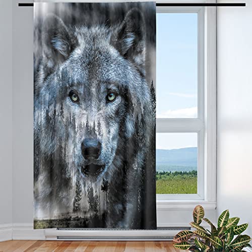 Violetpos Vorhänge Gardinen für Wohnzimmer Schlafzimmer 1 Stück Wolf Wald 135x175cm W/H, Mehrfarbig 1 von Violetpos