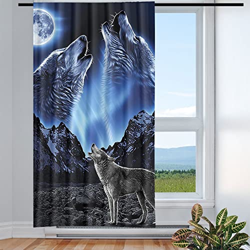 Violetpos Vorhänge Gardinen für Wohnzimmer Schlafzimmer 1 Stück Wolf heulenam Mond 135x175cm W/H von Violetpos