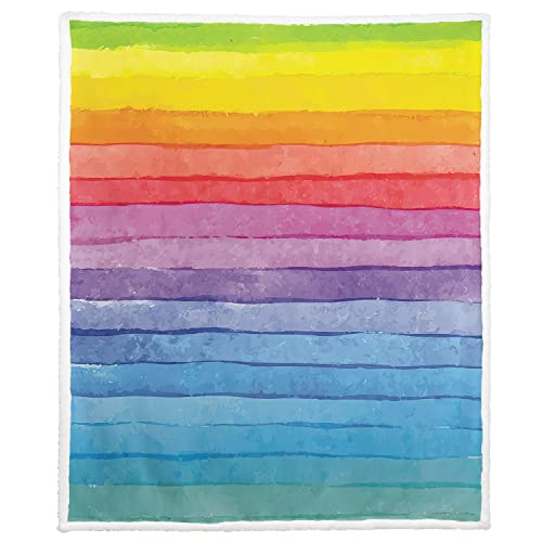 Violetpos Warm Sherpa Sofaüberwurf Decke 130x150 cm Dicke Kuscheldecken Sanft Flanell Weich Fleecedecke Bettüberwurf Regenbogen Bunte Wellen von Violetpos