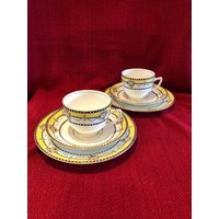 Blyth Porcelain Co Ltd Diamond China Zwei Trio Sets, 2 X Tassen, 2X Untertassen Und Teeteller Um 1905 von VioletsEmporiumStore