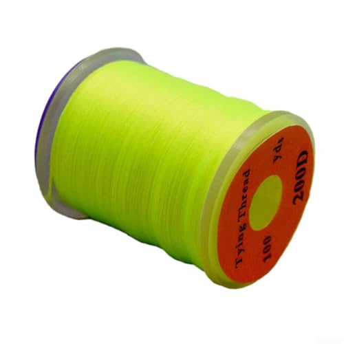 200D Nylon zum Fliegenbinden Faden für Fliegenfischhaken mit fluoreszierendem Körpermaterial, 91,4 m Spule kompatibel mit Standard-Halterungen für Barsch und Hecht (gelb) von Violiica