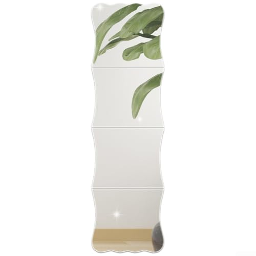 4 x Acryl-Spiegel-Aufkleber, 1 mm dick, für DIY-Wanddekoration, Wellen-Spiegel-Set in voller Länge, 100 cm, geeignet für Badezimmer, Zuhause, Fitnessstudio, Schlafzimmer, Fliesen und Türinstallation von Violiica