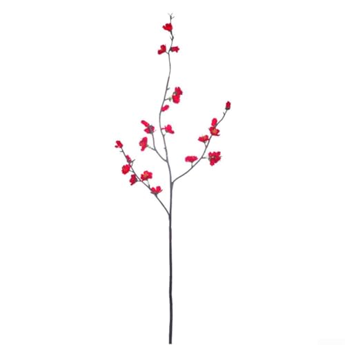 6 künstliche Pflaumenblütenzweige mit Seidenblumen und geformtem Draht für realistische Textur, entworfen für dekorative Vasen im Innenbereich (rot) von Violiica
