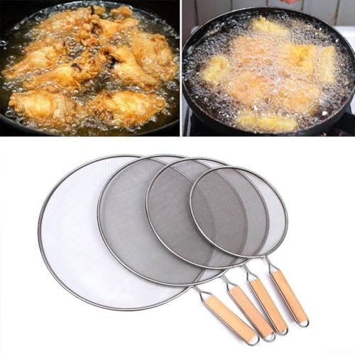 Bratpfannen-Ölspritzschutz mit Edelstahlgeflecht und Holzgriff, Mehrzweck-Küchenschutz zum Kochen mit Loch zum Aufhängen für einfache Wandaufbewahrung (21 cm) von Violiica