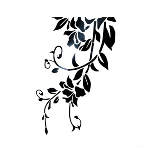 Dekorative 3D DIY Spiegel Wandaufkleber Acryl Pflanze Muster für einzigartiges Wohndesign (Schwarz) von Violiica