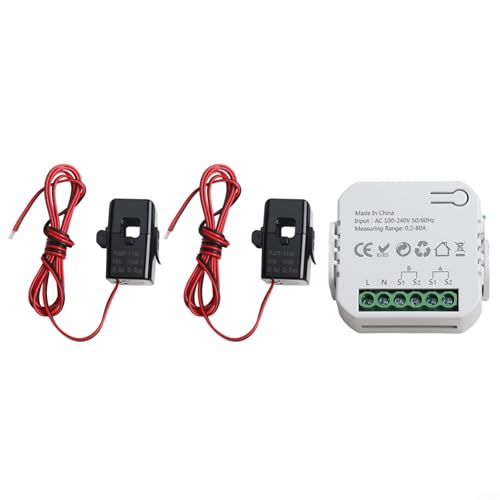 Für Tuya Kompatibel für Smart WiFi Energiezähler 2 K mit Klemme für Echtzeit Stromspannung und Stromüberwachung mit Alarm für Energieanalyse (Weiß 2CT) von Violiica