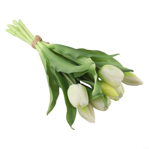 Künstliche Tulpen mit 7 Stielen für Hochzeitsdekoration, Büro, Zuhause und Veranstaltung (weiß-grün) von Violiica