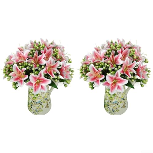 Künstlicher Lilienstrauß für Heimdekoration, 9 Köpfe mit Seidenblumen, die natürliche Lilien imitieren, geeignet für Tisch- und Raumdisplay (Rosa) von Violiica