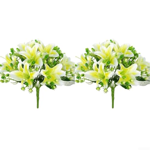 Künstlicher Lilienstrauß für Heimdekoration, 9 Köpfe mit Seidenblumen, die natürliche Lilien imitieren, geeignet für Tisch- und Raumdisplay (gelb) von Violiica
