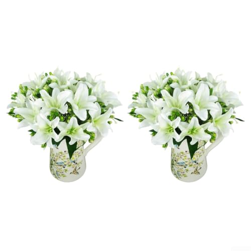 Künstlicher Lilienstrauß für Heimdekoration, 9 Köpfe mit Seidenblumen, die natürliche Lilien imitieren, geeignet für Tisch- und Raumdisplay (weiß) von Violiica