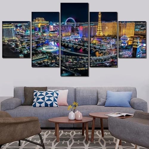 Las Vegas City Night 5-teiliges Leinwand-Kunst-Set für Heimdekoration, wasserdichtes dekoratives Gemälde für Wohnzimmer und Schlafzimmer (20 x 30 cm x 2 20 x 40 cm x 2 20 x 50 cm x 1) von Violiica