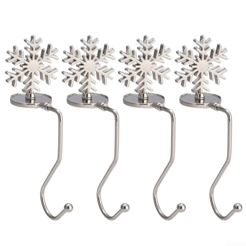 Metall-Kaminregal, Strumpfhalter, 4 dekorative Haken mit Elch, Schneemann, Baum und Schneeflocken (Schneeflocke) von Violiica