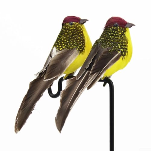 Set mit 2 lebensechten gefiederten Vögeln mit Clips für Party- und Heimdekorationen (gelb) von Violiica