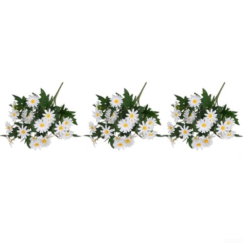 Set mit 3 lebensechten Gänseblümchen-Blumensträußen, perfekt gearbeitete Kunstblumen für die Bereicherung zu Hause (weiß) von Violiica