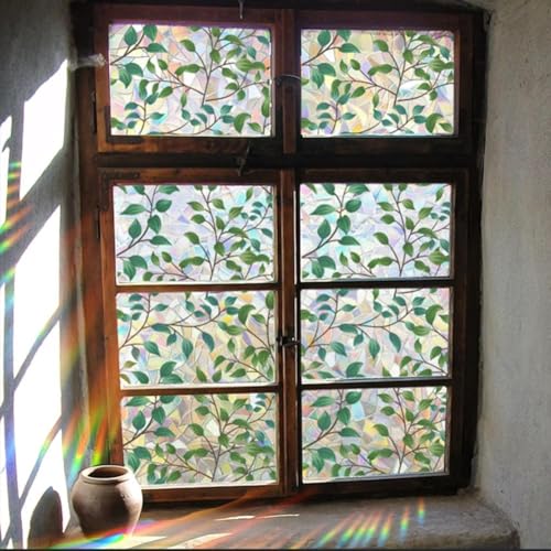 Sichtschutzfolie für Fenster mit Blätter-Design, 3D statische Haftung mit UV-Schutz (43 x 200 cm) von Violiica