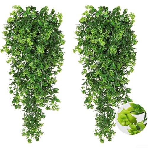 Simulierte hängende Rosenpflanze grüne künstliche Blume Paar mit Weidendekoration, geeignet für Innen- und Außendekor-Anwendungen (grün) von Violiica