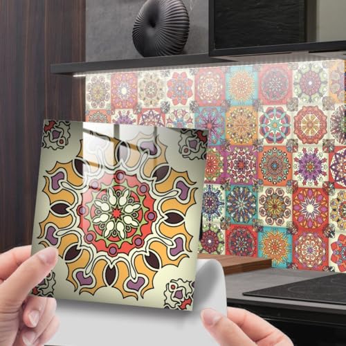 Stilvolle wasserdichte Blumenfliesenaufkleber, starke Haftung, selbstklebende Wandaufkleber (20 x 20 cm x 24 Film) von Violiica