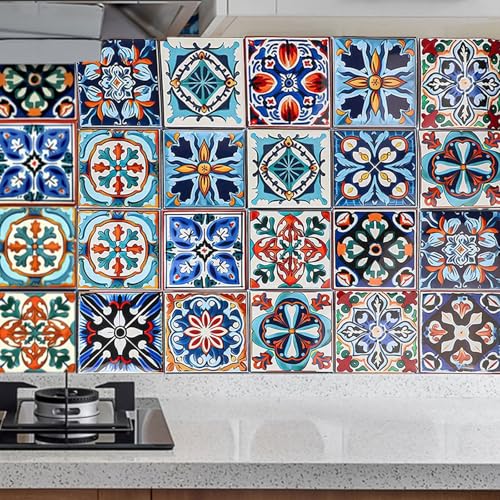 Verschönern Sie Ihr Interieur mit 24 Fliesenaufklebern im marokkanischen Stil, einfache Anwendung für alle (20 x 20 cm) von Violiica