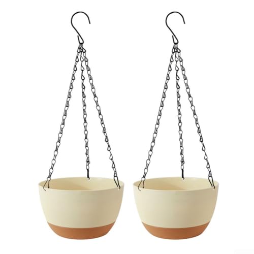 Violiica Selbstbewässernde hängende Pflanzgefäße für drinnen und draußen, Pflanztöpfe mit Drainagesystem, Garten, Balkon, Dekoration, Kunststoff-Blumenkörbe, 2 Stück (beige) von Violiica