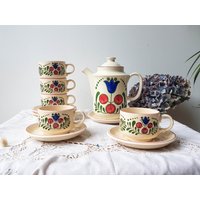 Kaffeeservice Für 5 Personen Aus Handgefertigtem Vintage-steingut ~ Vintage-Teeservice Tasse Teekanne Vintage-Geschirr Hergestellt in Frankreich von Violn