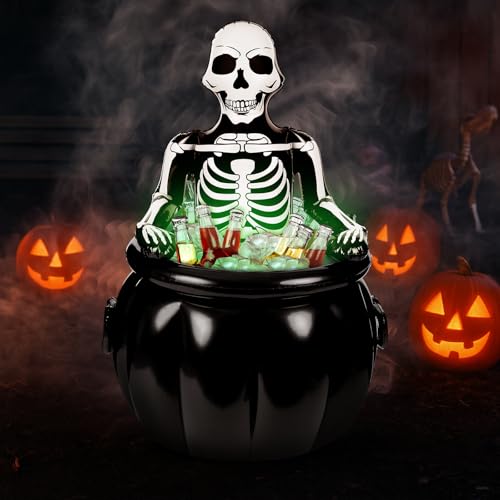 VioraWhite 114,4 cm Halloween-Kessel, aufblasbare Dekorationen, Skelett-Getränkekühler, große Kapazität, Eiskübel für Getränke, Halloween-Partyzubehör für drinnen und draußen, Hofdekorationen, Pumpe von VioraWhite