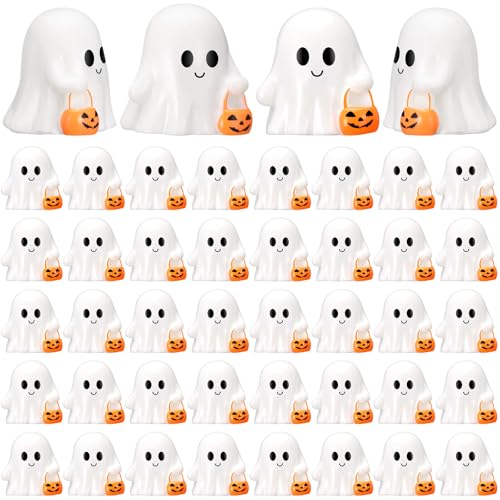 VioraWhite 50 Stück Mini-Halloween-Miniaturen Geisterfiguren Jack O Laterne Harz Geist winzige Harzfiguren Ornamente für Halloween Party Outdoor Haus Garten Dekoration von VioraWhite