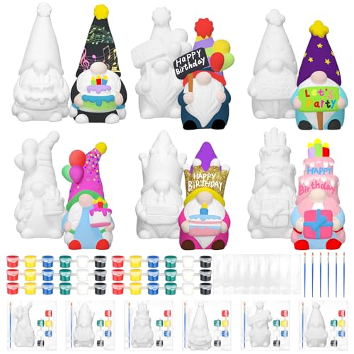 VioraWhite 6 Sets Happy Birthday Zwerg Keramik zum Bemalen Fertig zum Bemalen Ihrer eigenen Keramik-Zwerg Statuen DIY unlackierte Keramik bemalbare Geburtstagswichtel Figuren Kit Basteln mit von VioraWhite