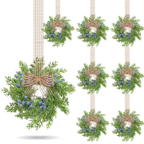 VioraWhite 8 Stück Vintage-Weihnachtskranz, Mini-Küchenkränze mit Retro-Leinenband, künstliche hängende Girlanden für Bauernhaus, rustikales Zuhause, Haustür, Fenster, Stuhl, Wand, Innen- und VioraWhite 8 Stück Vintage-Weihnachtskranz, Mini-Küchenkränze mit Retro-Leinenband, künstliche hängende Girlanden für Bauernhaus, rustikales Zuhause, Haustür, Fenster, Stuhl, Wand, Innen- und von VioraWhite