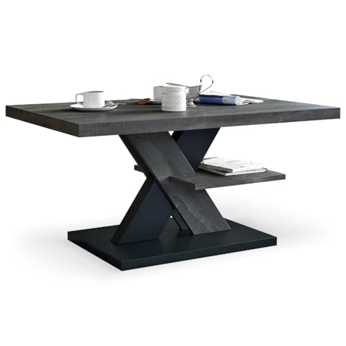 Viosimc Couchtisch, Moderner Wohnzimmertisch, Modern Möbel Wohnzimmer, Kaffeetisch, Sofatisch mit Großer Ablage, Beistelltisch für Tee und Kaffee – Coffee Table for Living Room - Stahl & Schwarz von Viosimc