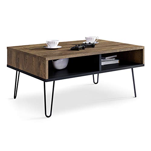 Couchtisch Industrial Style, Rustikales - Schwarz Industriesofa Beistelltisch, Modernes Möbelstück, Coffee Table für das Wohnzimmer, Moderner Wohnzimmertisch, 90x60x40cm (Rustikales - Schwarz) von Viosimc