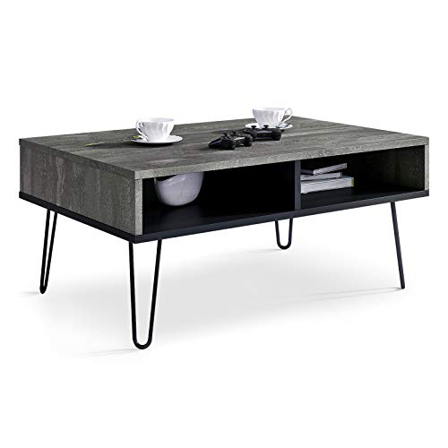 Viosimc Couchtisch Industrial Style für Wohnzimmer, Stahl Effekt - Schwarz Beistelltisch, Mitteltisch mit stilvollen Metallbeinen, Moderner Mitteltisch, Wohnzimmertisch (Stahl - Schwarz) von Viosimc