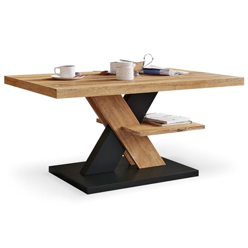 Viosimc Couchtisch, Moderner Wohnzimmertisch, Modern Möbel Wohnzimmer, Kaffeetisch, Sofatisch mit Großer Ablage, Beistelltisch für Tee und Kaffee – Coffee Table for Living Room - Retro Schwarz von Viosimc